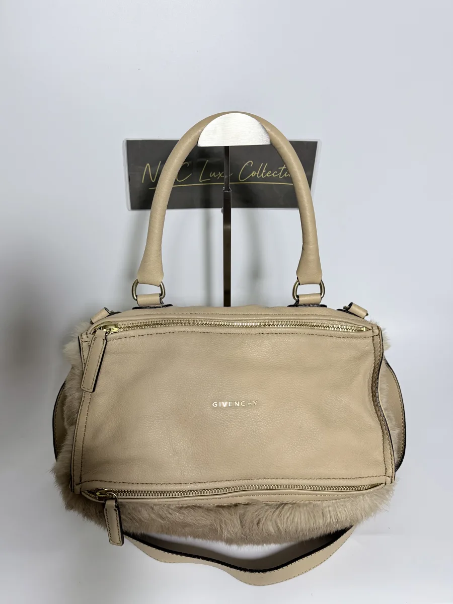 Givenchy Beige Sugar Goatskin Leather and Rabbit Fur Medium Pandora Bag