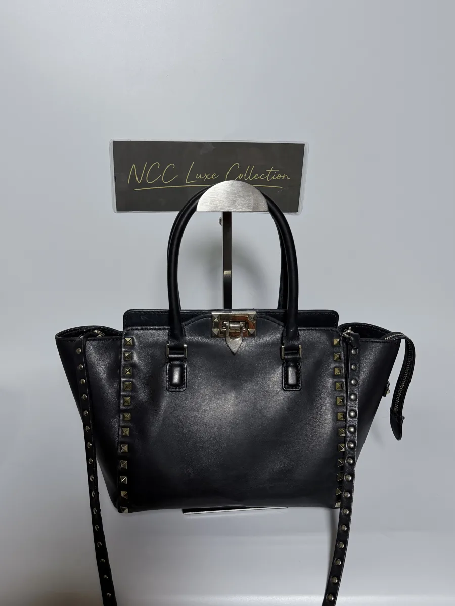 Valentino Garavani Rockstud Trapeze Black Smooth Calfskin