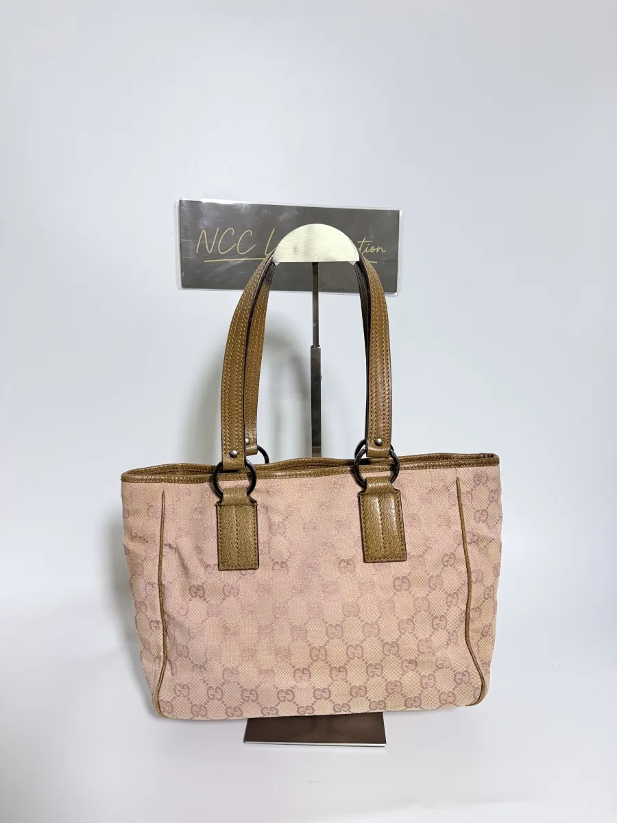 Gucci Pink GG Canvas Open Tote Bag Leather Trim