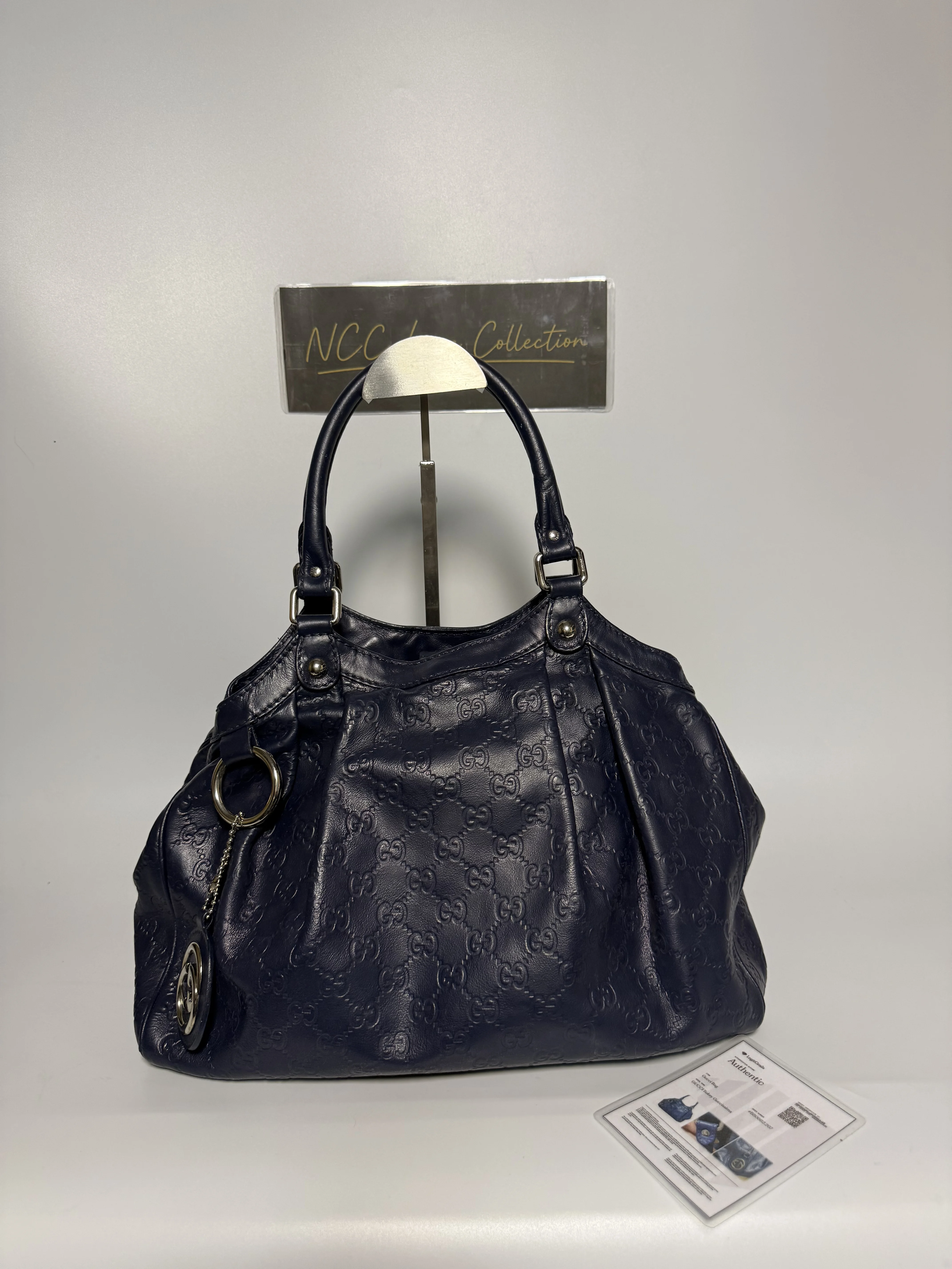 Gucci Navy Blue Guccissima Leather Sukey Tote Bag