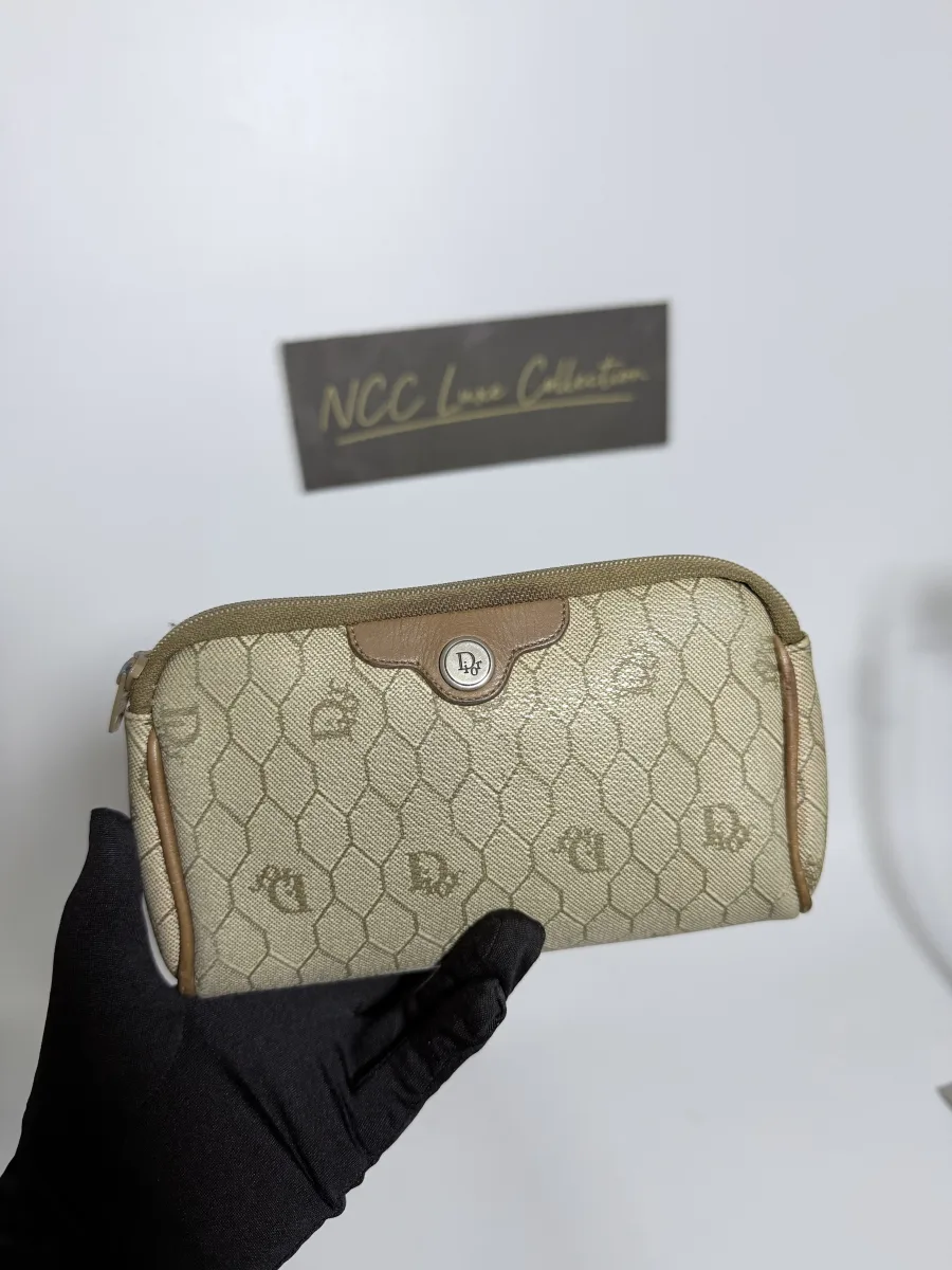 Christian Dior Beige Honeycomb Cosmetic Pouch