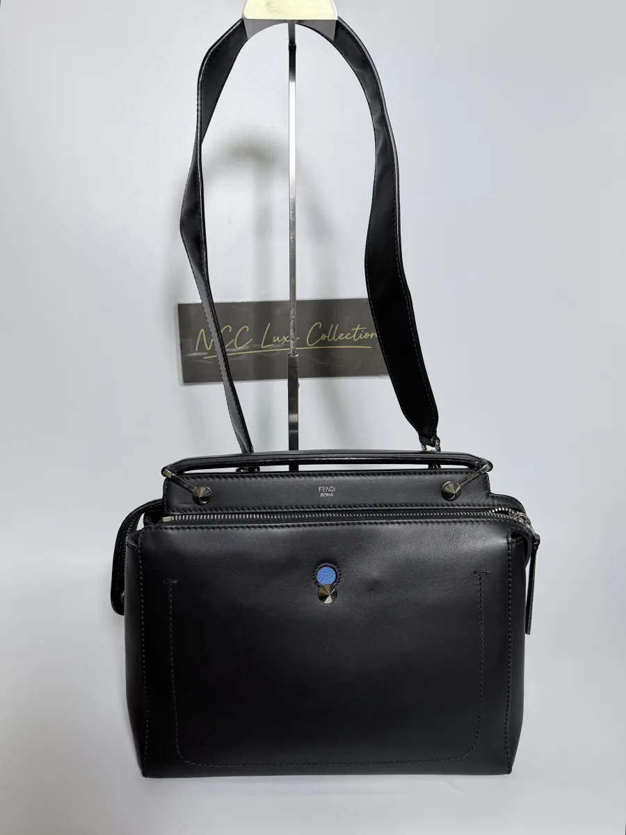 Fendi Dotcom Black/Royal Blue Smooth Calfskin Leather Two Way Bag
