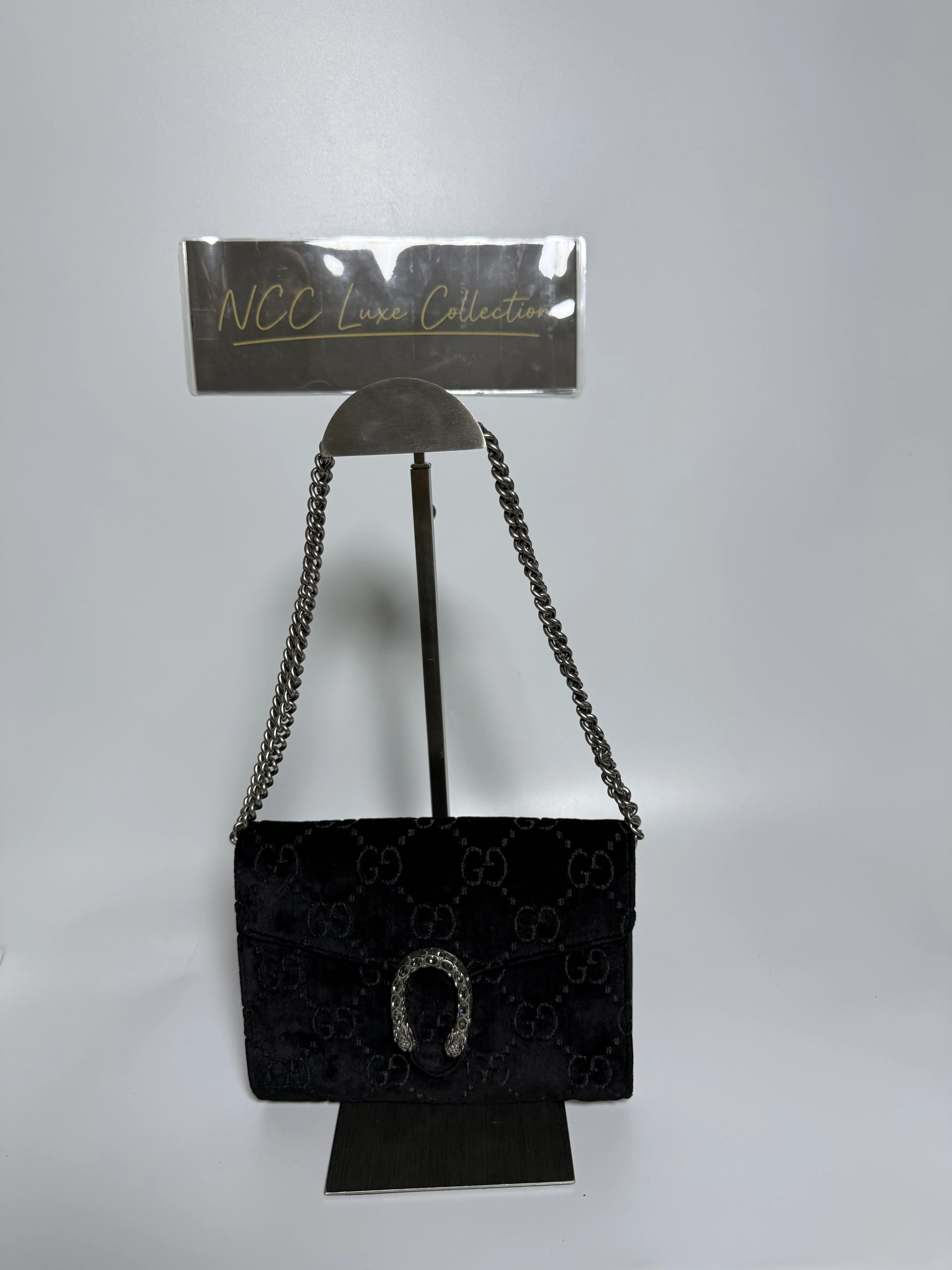 Gucci Dionysus Crystal Black GG Velvet WOC/Crossboday Bag