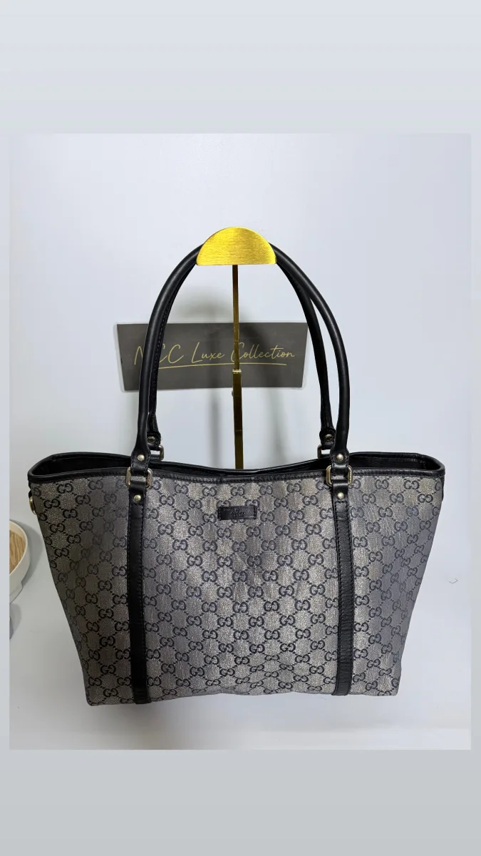 Gucci Metallic GG Crystal Joy Tote in gray coated canvas
