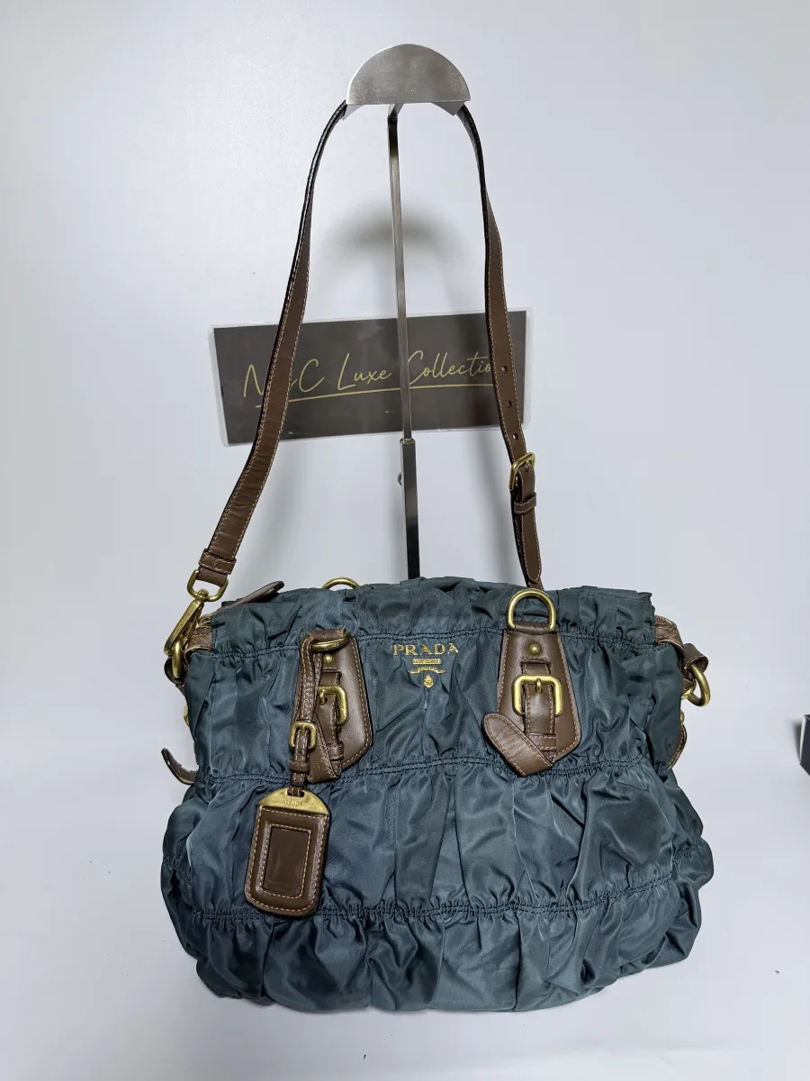 Prada Tessuto Gaufre Leather Trim Shoulder Bag (No Top Handles)