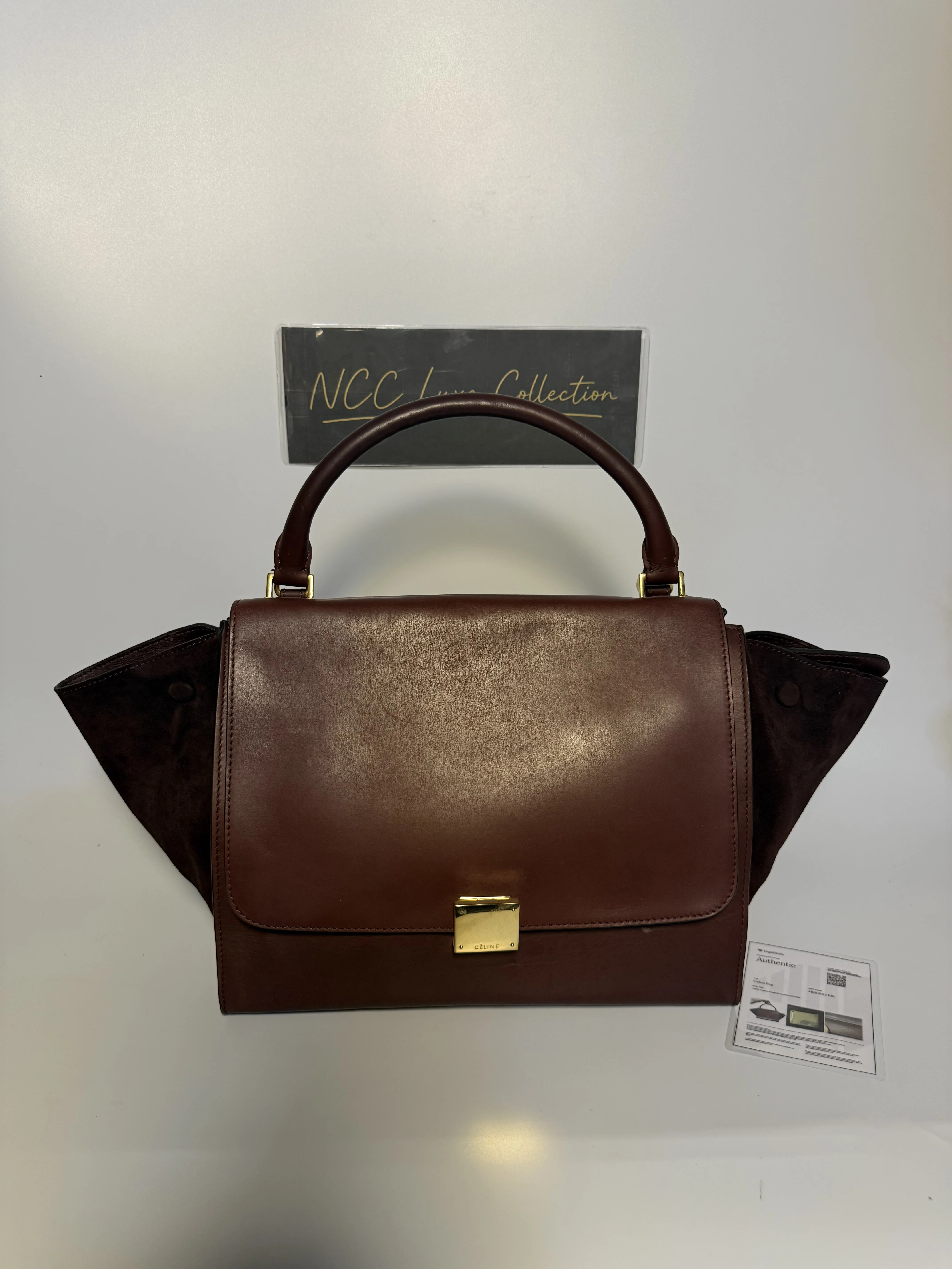 Celine Trapeze Smooth Calfskin Suede in Burgundy Color